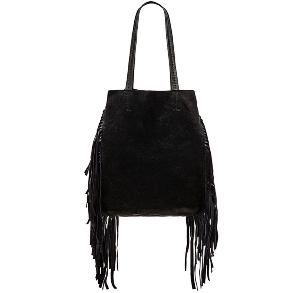 Cleobella Black Fringe Leather Tote